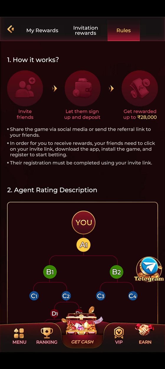 TopOne app referral rules screen with the agent team tree