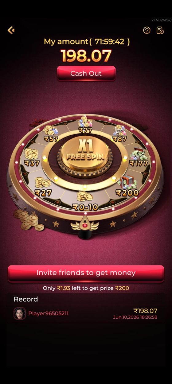 TopOne app free-spin cash-out wheel